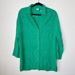 Anthropologie Akemi + Kin Abacos Green Eyelet‎ Tunic Blouse Top Medium OB762780